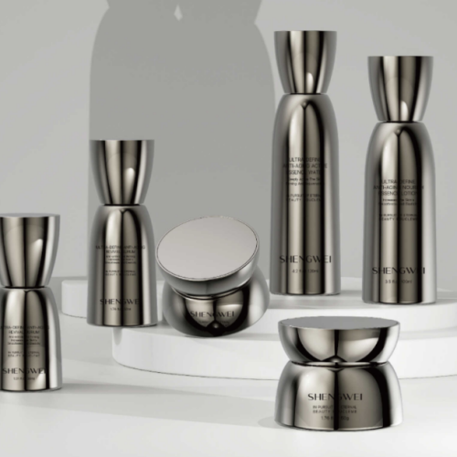 Alternative view of New cosmetics glass set; jar for cream; bottle for lotion; bottle for perfume.